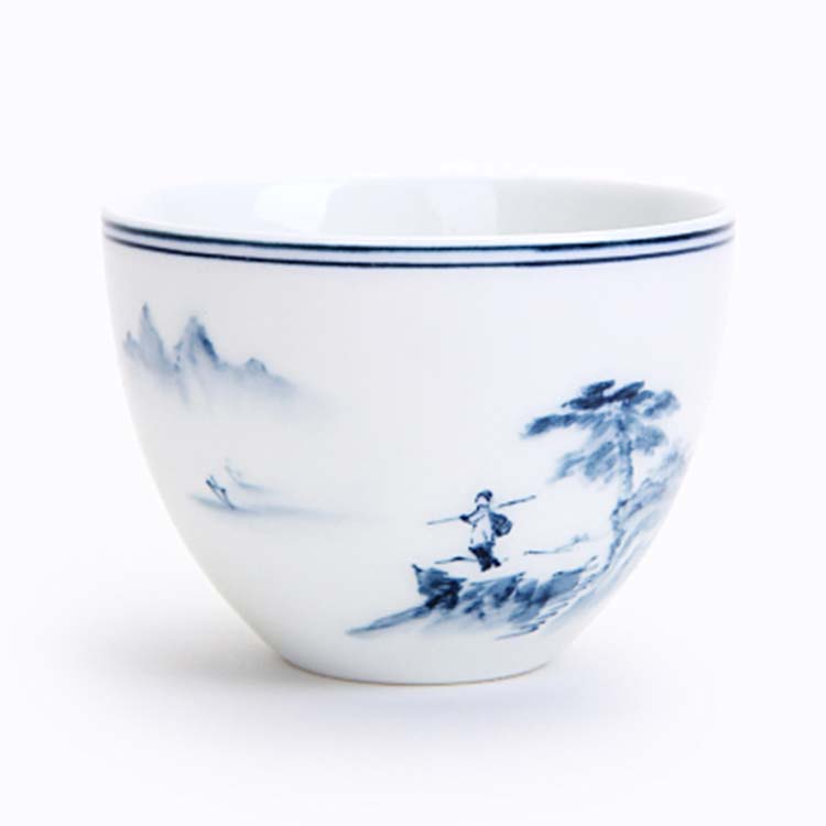 复古陶瓷功夫茶杯 中式手绘小茶碗 青花山水茶具品茗杯个人单杯