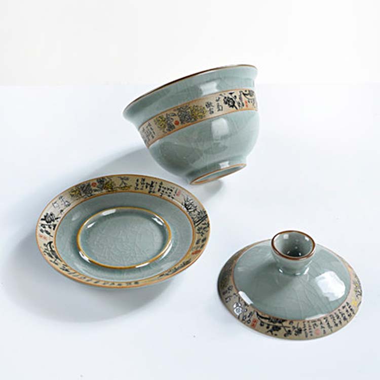 三才盖碗茶杯大号 创意陶瓷功夫茶具 中式陶瓷复古家用茶碗