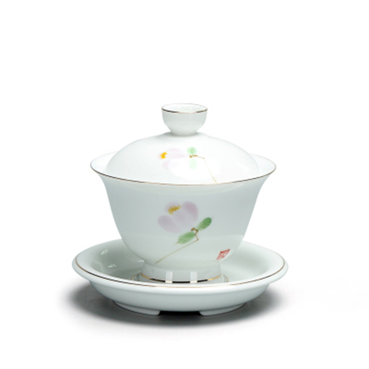青花盖碗茶杯 茶具三才盖碗 中式复古家用陶瓷功夫敬茶碗