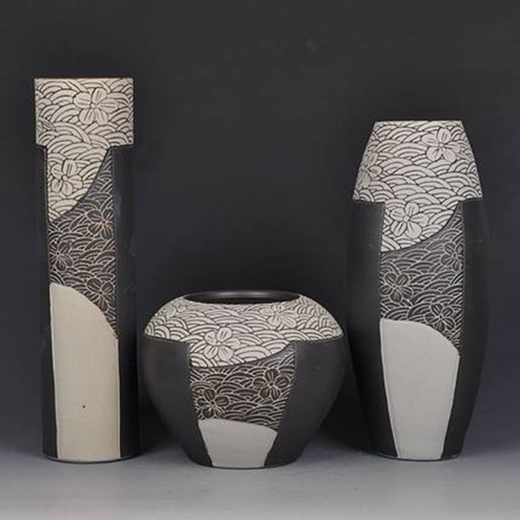 景德镇中式现代创意陶瓷三件套花瓶