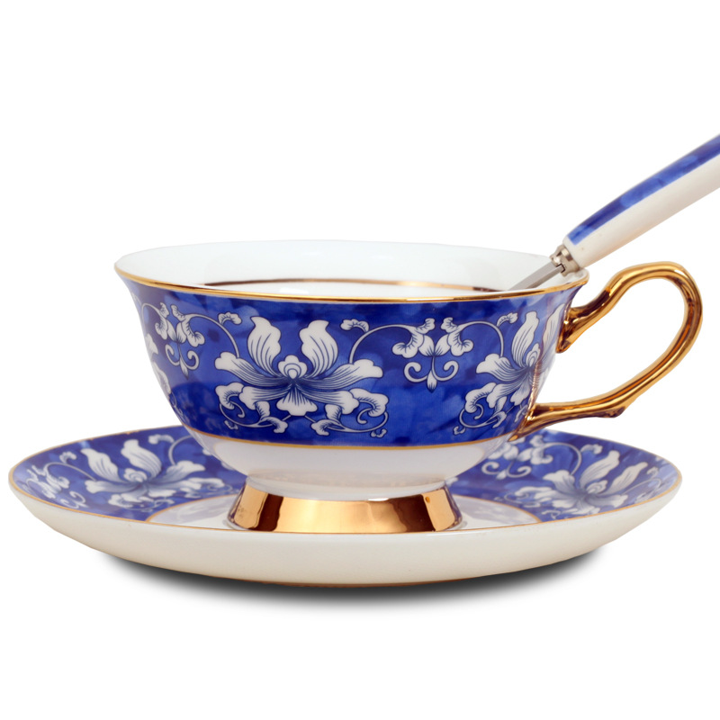 中式咖啡杯 陶瓷高骨瓷咖啡杯碟 青花陶瓷下午茶杯创意茶水杯