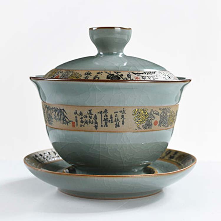 中式家用盖碗大号 三才碗泡茶杯功夫茶具套装 哥窑盖碗茶杯茶道