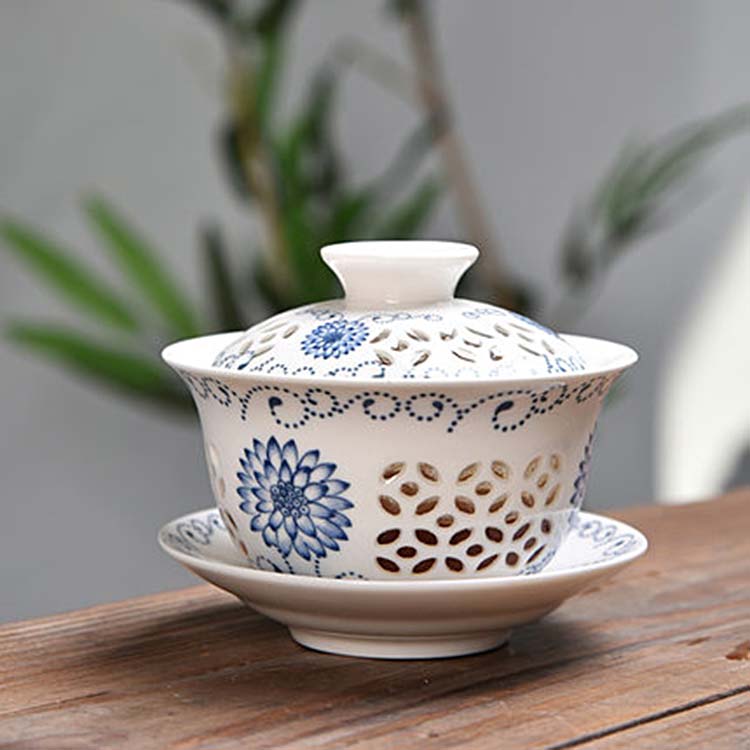 陶瓷三才盖碗茶杯 中式大号茶具泡茶杯 景德镇青瓷盖碗茶具