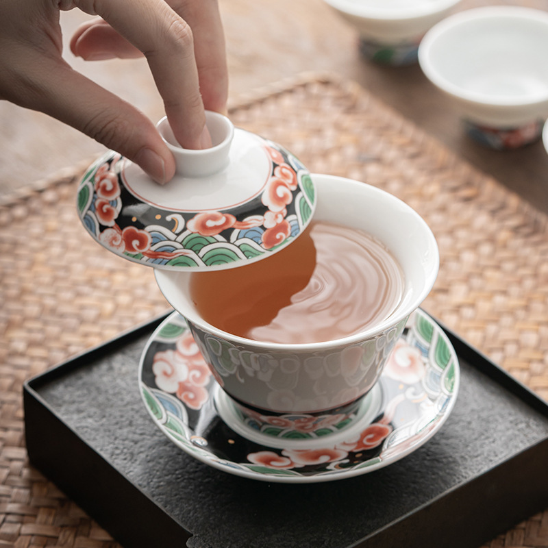 景德镇陶瓷三才盖碗 创意故宫花纹大茶碗 白瓷功夫茶具盖碗