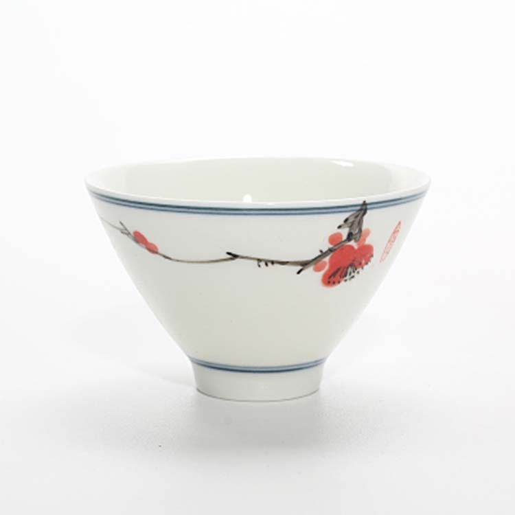景德镇青花山水手绘小茶杯 白瓷品茗杯小茶碗 中式小碗杯功夫茶具