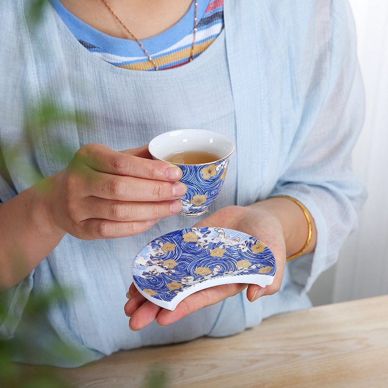 中式珐琅彩陶瓷品茗杯 手工青花瓷功夫茶具茶杯主人杯