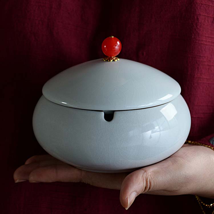创意复古烟灰缸 简约家用客厅陶瓷烟灰缸 大号茶渣缸摆件
