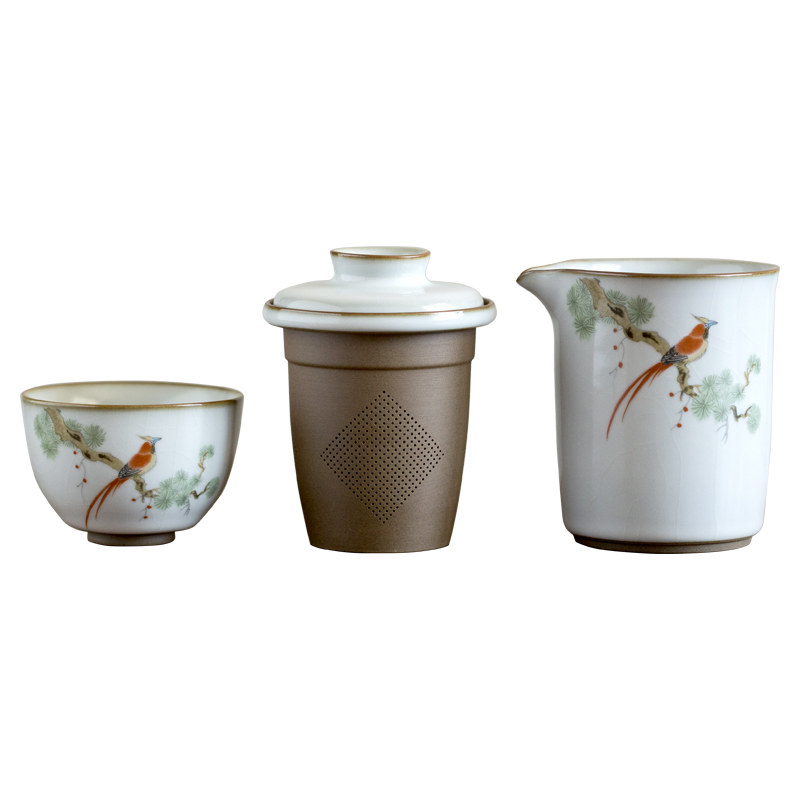 景德镇汝窑旅行茶具套装 便携式一壶二杯 陶瓷创意快客杯
