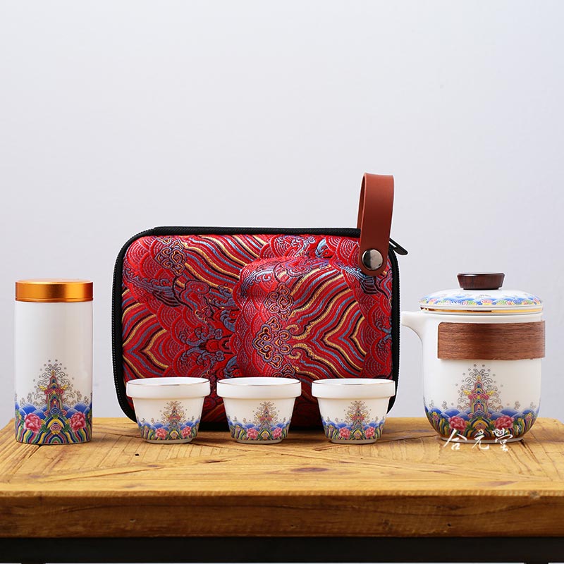 商务礼品旅行茶具定制套装馈赠海浪一壶三杯茶具