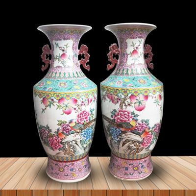 景德镇陶瓷落地大花瓶 中式客厅装饰品 中国红花瓶 手绘瓶