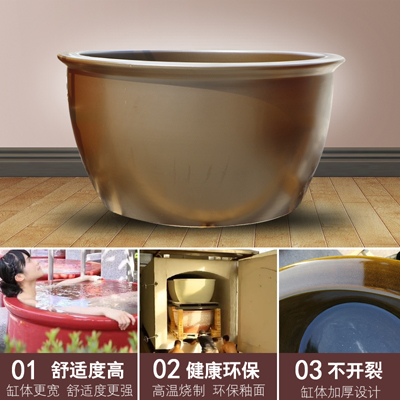 温泉泡澡缸1/1.2米陶瓷洗浴大缸日本极乐汤挂汤缸定制厂家