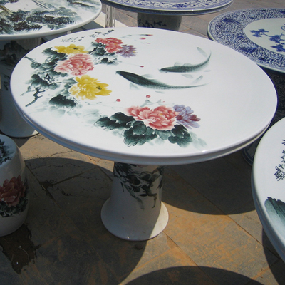 景德镇陶瓷一桌四凳户外桌凳手绘粉彩 牡丹花鸟庭院户外鼓凳厂家直销