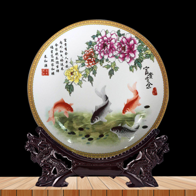 新中式景德镇陶瓷盘子摆件客厅挂盘玄关装饰品家居酒柜办公室瓷器厂家
