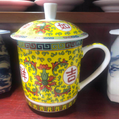 景德镇陶瓷茶杯珐琅马克杯精品个人大容量骨瓷办公杯家用带盖水杯厂家