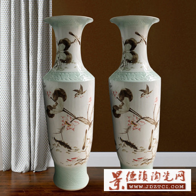 景德镇落地大花瓶观音瓶中国红牡丹 精美陶瓷工艺品摆件 厂家直销
