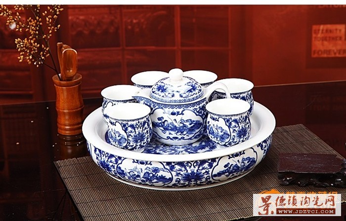 景德镇功夫茶具套装家用整套茶盘茶壶茶杯中式青花瓷陶瓷小茶杯