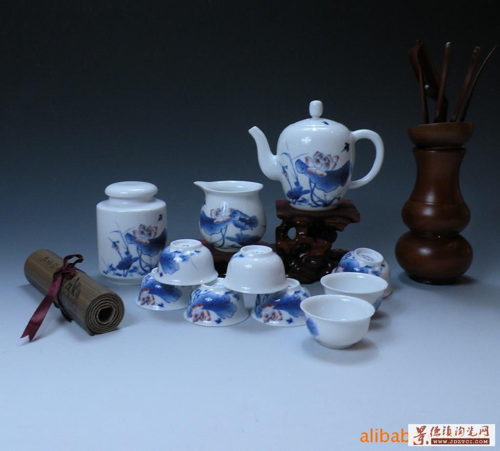 厂家直销陶瓷茶具功夫茶具套装整套青花白瓷冰裂盖碗茶杯批发12头