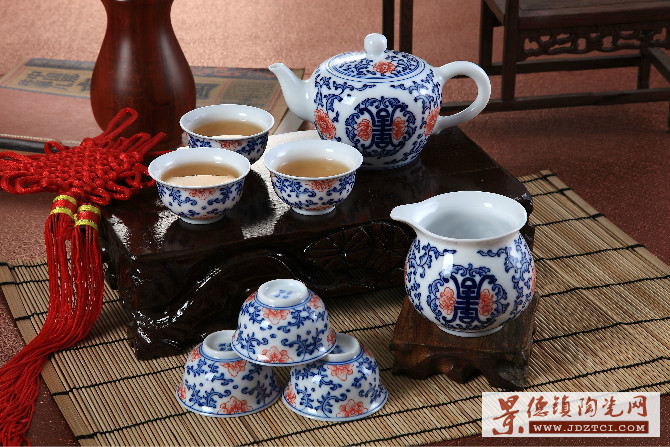 厂家直销 陶瓷茶具 功夫茶具套装 整套青花白瓷冰裂 盖碗茶杯