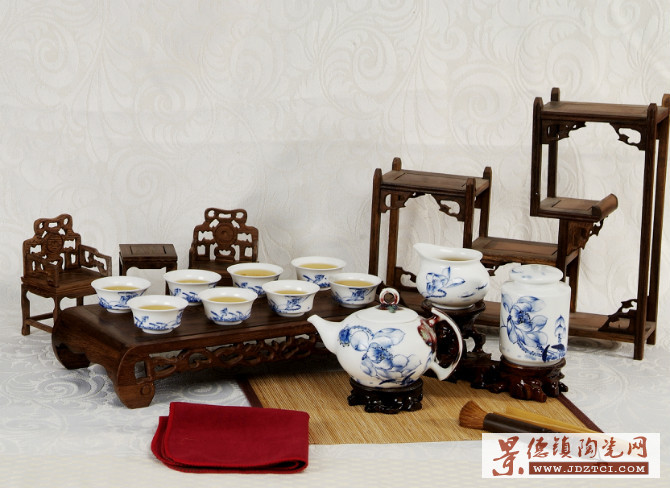 陶瓷茶具套装景德镇青花瓷中式家用大号泡茶壶提梁壶茶杯茶盘整套