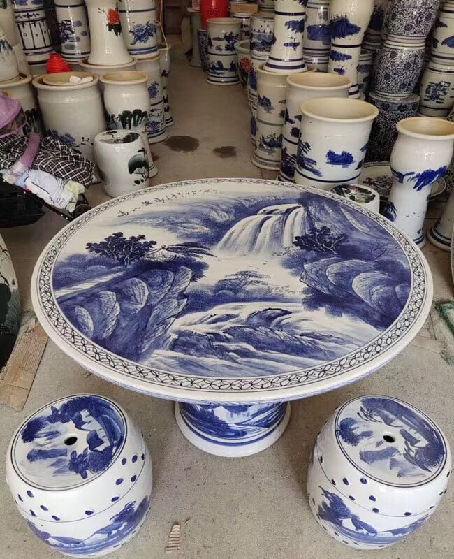 景德镇青花手绘陶瓷庭院酒店大堂摆件陶瓷桌凳一套