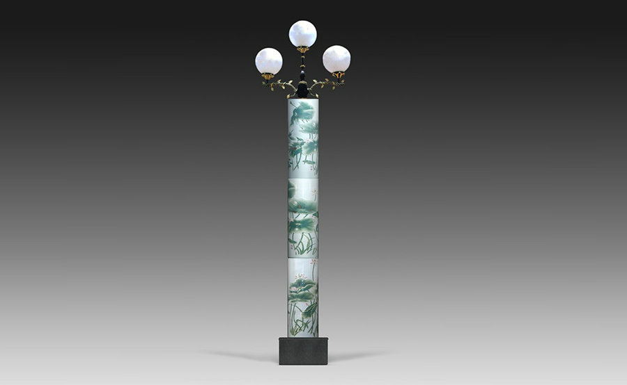 景德镇特色青花瓷街道路灯灯柱2米可定制图案陶瓷灯柱