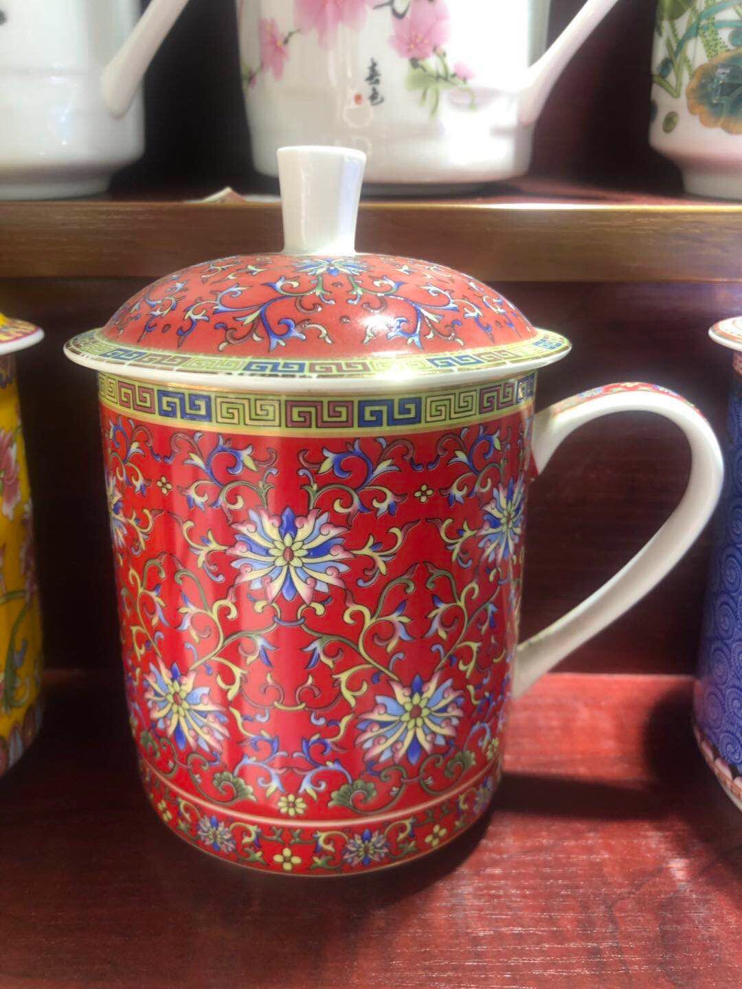 红色珐琅彩釉颜色釉高温烧制泡茶杯生产厂家低价批发