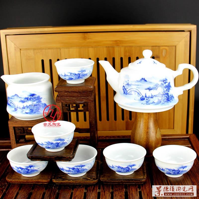 手绘陶瓷茶具礼品，办公室礼品专用景德镇手绘套装茶具可印商标