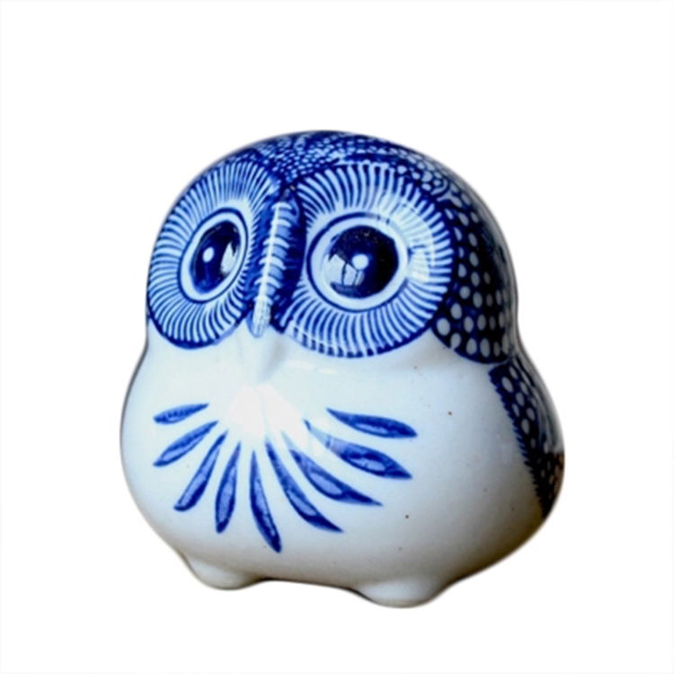 景德镇陶瓷雕塑瓷 新中式青花猫头鹰陶瓷动物摆件