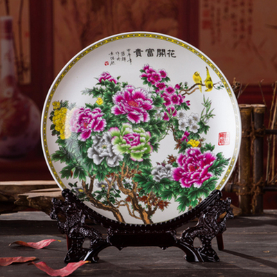 景德镇陶瓷瓷器盘 定制印字陶瓷盘 装饰盘子 纪念盘花鸟装饰
