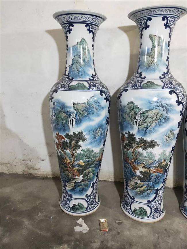 景德镇陶瓷器名家大师手绘粉彩山水图花瓶插花新中式客厅摆件厂家