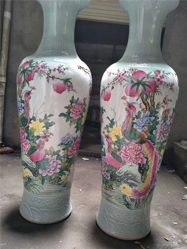 景德镇陶瓷大师手绘粉彩花瓶插花仿古中式客厅博古架工艺品摆件