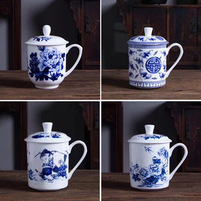 景德镇茶杯陶瓷带盖大容量办公室水杯老板杯青花瓷个人杯子厂家直销