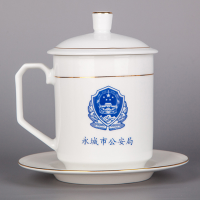 景德镇大陶瓷茶杯带盖大容量会议办公杯定制青花骨瓷器水杯子厂家直销