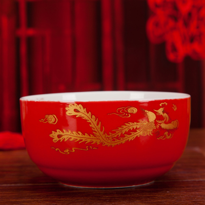陶瓷6英寸陶瓷汤碗面碗餐具套装沙拉碗仿古寿桃福寿碗生产厂家