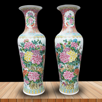 陶瓷器仿古手绘重工粉彩牡丹莲子瓶花瓶中式客厅玄关装饰摆件厂家