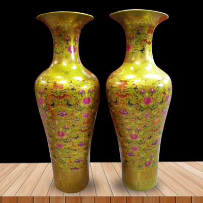 景德镇陶瓷器仿古手绘重工粉彩黄金釉花瓶中式客厅装饰摆件厂家