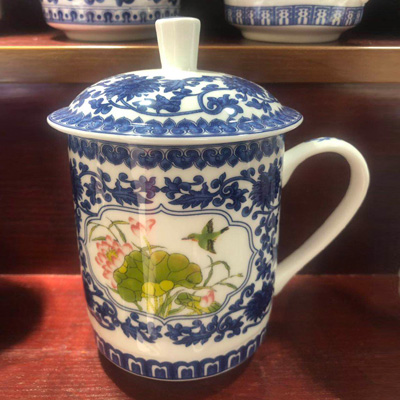 景德镇陶瓷茶杯套装办公室带盖水杯骨瓷会议杯子礼品定制