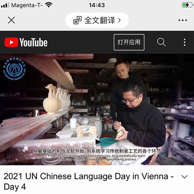 维也纳联合国中文日官方在YouTube发布的视频截图