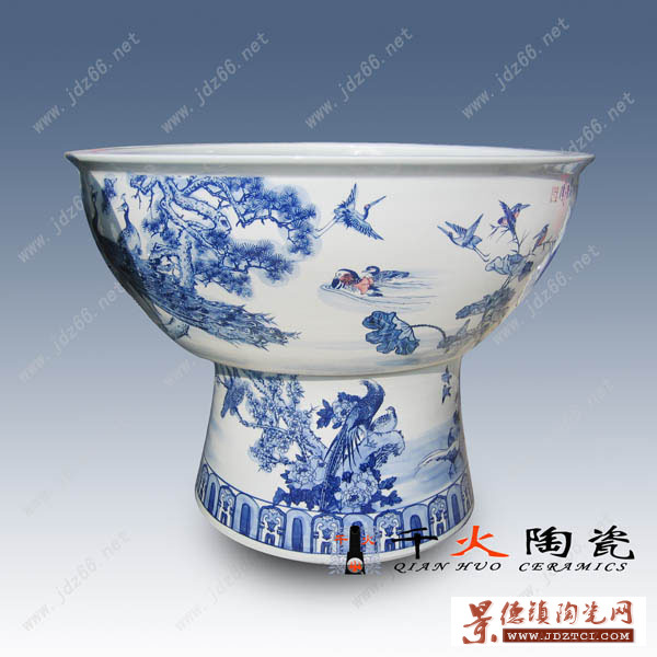 供销青花陶瓷大缸摆件，手绘陶瓷大缸