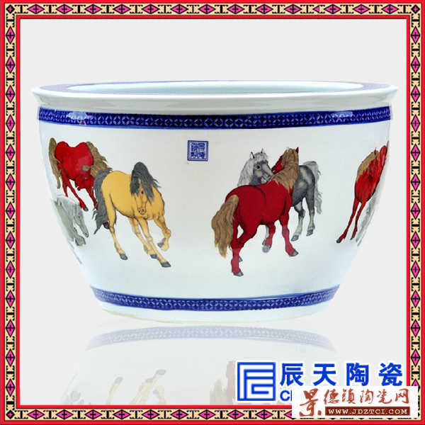 供应陶瓷礼品日用鱼缸 手绘青花陶瓷大缸定做生产