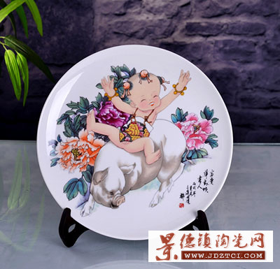 景德镇陶瓷学院教授郭文连富贵华封颂吉人猪年生肖工艺瓷盘