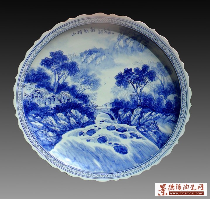 1m手绘青花陶瓷大盘，景德镇瓷盘，超大的装菜盘子