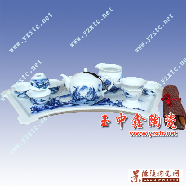 商务馈赠陶瓷茶具 开业礼品陶瓷茶具 青花手绘茶具