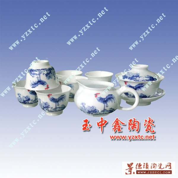 私人定做陶瓷茶具 双层陶瓷茶具 青花手绘茶具