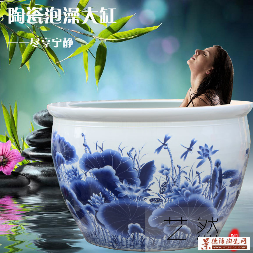 手绘青花陶瓷大缸 温泉澡堂陶瓷泡澡缸 优质陶瓷鱼缸供应