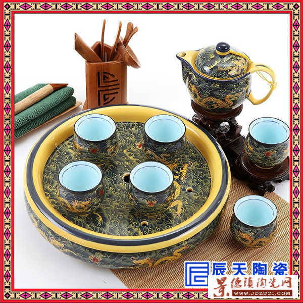 景德镇茶具套装家用整套陶瓷功夫茶杯茶壶 青花瓷 双层茶盘