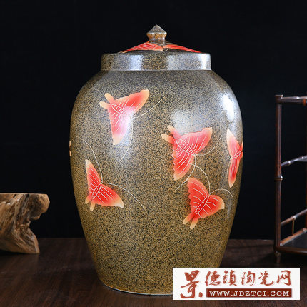高档手绘精致花纹景德镇陶瓷摆件米桶米缸带盖装面缸30斤50斤防潮