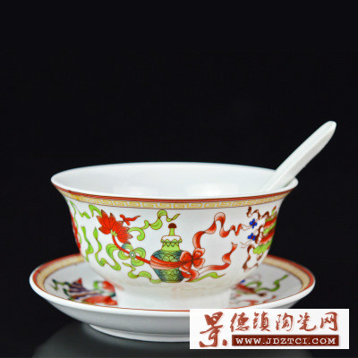景德镇藏式吉祥八宝陶瓷碗盘勺